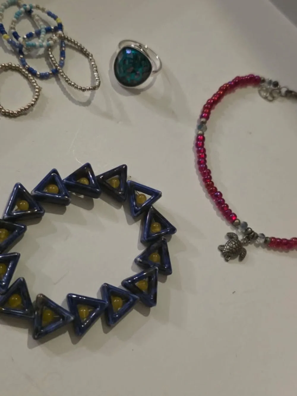 Kids Blue Triangle Bead Stretch Bracelet - Unbranded